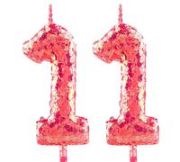 Glitter 11th Birthday Candle Number 11 Red Candles Cake Topper Decorations for Girl and Boy Baby Shower Anniversary Birthday Princess Party Supplies