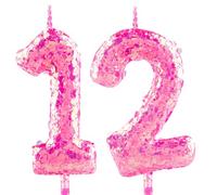 Glitter 12th Birthday Candle Number 12 Pink Candles Cake Topper Decorations for Girl and Boy Baby Shower Anniversary Birthday Princess Party Supplies