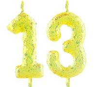Glitter 13th Birthday Candle Number 13 Yellow Candles Cake Topper Decorations for Girl and Boy Baby Shower Anniversary Birthday Princess Party Supplies