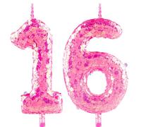 Glitter 16th Birthday Candle Number 16 Pink Candles Cake Topper Decorations for Girl and Boy Baby Shower Anniversary Birthday Princess Party Supplies