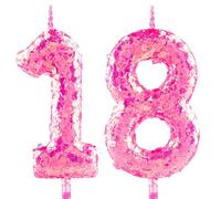 Glitter 18th Birthday Candle Number 18 Pink Candles Cake Topper Decorations for Girl and Boy Baby Shower Anniversary Birthday Princess Party Supplies