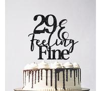 Glitter 29 & Feeling Fine Cake Topper, Funny Happy 29th Birthday Cake Topper, Cheers to 29 Years Birthday Party Cake Decorations Black