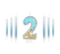 Glitter 2nd Birthday Candle for Cake, Silver Shell Sequins Birthday Candle, Boys Girls 2nd Birthday Decorations, Mermaid Themed Birthday Decorations Party Supplies, Gold Blue Number 2 Candle Birthday