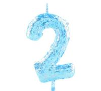 Glitter 2nd Birthday Candle Number 2 Blue Candles Cake Topper Decorations for Girl and Boy Baby Shower Anniversary Birthday Princess Party Supplies