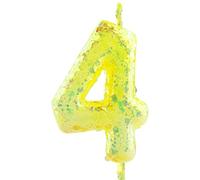 Glitter 4th Birthday Candle Number 4 Yellow Candles Cake Topper Decorations for Girl and Boy Baby Shower Anniversary Birthday Princess Party Supplies