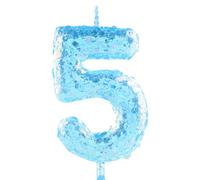 Glitter 5th Birthday Candle Number 5 Blue Candles Cake Topper Decorations for Girl and Boy Baby Shower Anniversary Birthday Princess Party Supplies