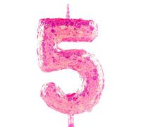 Glitter 5th Birthday Candle Number 5 Pink Candles Cake Topper Decorations for Girl and Boy Baby Shower Anniversary Birthday Princess Party Supplies