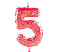 Glitter 5th Birthday Candle Number 5 Red Candles Cake Topper Decorations for Girl and Boy Baby Shower Anniversary Birthday Princess Party Supplies