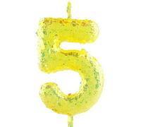 Glitter 5th Birthday Candle Number 5 Yellow Candles Cake Topper Decorations for Girl and Boy Baby Shower Anniversary Birthday Princess Party Supplies