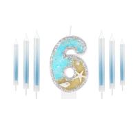 Glitter 6th Birthday Candle for Cake, Silver Shell Sequins Birthday Candle, Boys Girls 6th Birthday Decorations, Mermaid Themed Birthday Decorations Party Supplies, Gold Blue Number 6 Candle Birthday