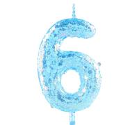 Glitter 6th Birthday Candle Number 6 Blue Candles Cake Topper Decorations for Girl and Boy Baby Shower Anniversary Birthday Princess Party Supplies