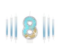 Glitter 8th Birthday Candle for Cake, Silver Shell Sequins Birthday Candle, Boys Girls 8th Birthday Decorations, Mermaid Themed Birthday Decorations Party Supplies, Gold Blue Number 8 Candle Birthday
