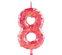 Glitter 8th Birthday Candle Number 8 Red Candles Cake Topper Decorations for Girl and Boy Baby Shower Anniversary Birthday Princess Party Supplies