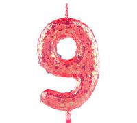 Glitter 9th Birthday Candle Number 9 Red Candles Cake Topper Decorations for Girl and Boy Baby Shower Anniversary Birthday Princess Party Supplies