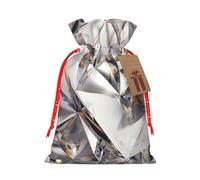 (Glitter Abstract Diamond Crystal Pattern) Burlap Gift Bags With Drawstring, M Size Holiday Present Goody Bags For Xmas Party