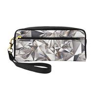Glitter Abstract Diamond Crystal Pattern Double-Sided Printed Leather Portable Makeup Pouch-Multi-Purpose Cosmetic Bag, Pencil Case and Organizer for Women