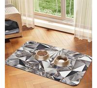Glitter Abstract Diamond Crystal Pattern Patterned Pet Feeding Mat with Water-Absorbing PU Top & Rubber Base - Anti-Slip Dog Cat Food Mat for Cats, Dogs & Pets, 30x45cm