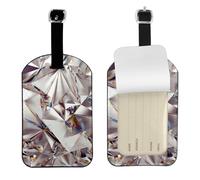 Glitter Abstract Diamond Crystal Pattern Printed,Luggage Tags Pu Leather Name Tag Travel Suitcase Identifier ID Tags Durable Baggage Label 2 pcs