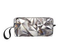 Glitter Abstract Diamond Crystal Pattern Prints Travel Makeup Bag Makeup Pouch, Portable Simple Zippered Makeup Organizer Case for Women