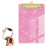 Glitter Acrylic Clipboard, A6 Pink Clipboard with Gold Clip, Cute Confetti Clip Board for Office, School, Teacher, Women - Mini Portable Writing Pad Cute Stationery Gift (6''x4'')