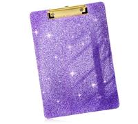 Glitter Acrylic Clipboard with Pen Holder, Cute Clear Clip Board for Office School Supplies, Small Clipboards with Low Profile Clip, 12.60 x 8.86 inches(Purple)