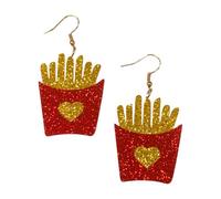 Glitter Acrylic Fast Food Dangle Earrings - Featuring Hamburger & French Fries Design, Sparkling Statement Jewelry Inspired by Playful Street Food Style for Summer Parties Festivals Daily Outfits