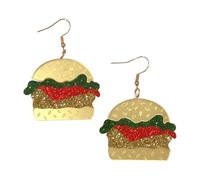 Glitter Acrylic Fast Food Dangle Earrings - Featuring Hamburger & French Fries Design, Sparkling Statement Jewelry Inspired by Playful Street Food Style for Summer Parties Festivals Daily Outfits