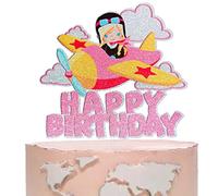 Glitter Airplane Cake Topper, Airplane Theme Happy Birthday Cake Décor, Time Flies Party Supplies, Girls First Birthday Vintage Biplane Decoration