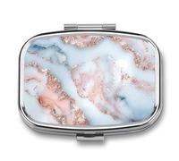 Glitter and Gold Pill Box 2 Compartments Portable Travel Pill Case Mini Medicine Organizer for Pocket Purse Metal Waterproof Medicine Container Holder Vitamin Fish Oil