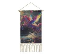 Glitter Angel Unicorm In The Creek Hanging Wall Art Poster Cotton Linen Picture for Home Decor with Tassel