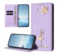 Glitter Angle Case for Nokia C01 Plus, PU Leather Handmade Bling Sparkly Diamonds Gems Wallet Phone Cases Protective Cover with Stand Card Slots Magnetic for Nokia C01 Plus light purple