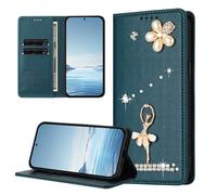 Glitter Angle Case for ZTE Blade A35E, PU Leather Handmade Bling Sparkly Diamonds Gems Wallet Phone Cases Protective Cover with Stand Card Slots Magnetic for ZTE Blade A35E Green