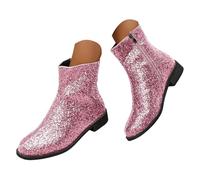 Glitter Ankle Boots for Women UK,Sparkly Wedge Chunky Heel Short Booties Womens Round Toe Side Zipper Dressy Comfortable Causal Lightweight Winter Warm Wedding Shoes Bride Boot