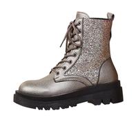 Glitter Ankle Boots Women Sparkly Lace Up Chunky Platform Casual Booties Grey 6.0