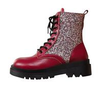 Glitter Ankle Boots Women Sparkly Lace Up Chunky Platform Casual Booties Red 7.5