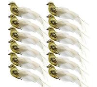 Glitter Artificial Birds Sequin Clip on Bird Ornaments for Christmas Tree Wedding Wreath Crafts (Gold, 12)
