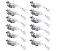 Glitter Artificial Birds Sequin Clip on Bird Ornaments for Christmas Tree Wedding Wreath Crafts (Silver, 12)