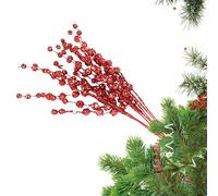 Glitter Artificial Christmas Picks,Christmas Tree Glitter Stems - 15.75in Picks, Berry Stem Ornaments for Tree Wreath Crafts Fireplace