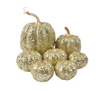 Glitter Artificial Pumpkin | 7 Pieces Sparkling Pumpkins | Gold/Champagne Sequin Pumpkin | Faux Velvet Pumpkins for Fall, Halloween & Thanksgiving Centerpiece Decorations