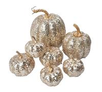 Glitter Artificial Pumpkin | 7 Pieces Sparkling Pumpkins | Gold/Champagne Sequin Pumpkin | Faux Velvet Pumpkins for Fall, Halloween & Thanksgiving Centerpiece Decorations