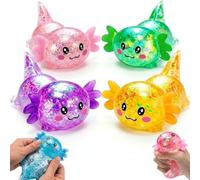 Glitter Axolotl Squishy Toys, Stress Relief Fidget Toy for Kids & Adults, TPR Squishy Squeeze Sensory Toy Squishes Kit for Stress Relief Sensory Play Fidget Gifts for Children or Adults-4pc