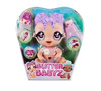 Glitter Babyz Lila Wildboom Baby Doll - With 3 Magical Colour changes, Purple Hair, and Flower Style Outfit - Includes Reusable Diaper, Bottle, & Pacifier - Collectable Toy For Kids Ages 3 Years Plus