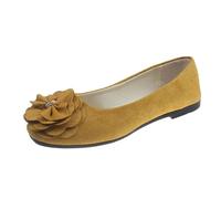 Glitter Ballet Pumps Women Size 8 and Autumn Lightweight Suede Round Toe Shallow Mouth Soft Bottom Bow Single Shoes Daily Dating Commuting Large Size Ballet Shoes Flat Shoes Blue Flat (Yellow, 6.5)