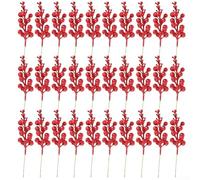 Glitter Berry Stems 30-Pack, Artificial Berry Twigs For Wreaths & Trees Sparkly Picks DIY Ready Centrepieces & Crafts(red)