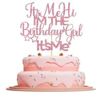 Glitter Birthday Cake Topper - It's Me Hi I'm the Birthday Girl Singer Theme, Funny Girls' Party Decorations (Pink)