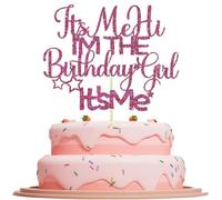 Glitter Birthday Cake Topper - It's Me Hi I'm the Birthday Girl Singer Theme, Funny Girl's Party Decorations (Rose Red)