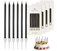 Glitter Black Birthday Candles for Cakes,24 pcs 13CM/5.1 inches Long Tall Party Candles,Cake Decorations with Holders,Birthday Parties, Wedding Decorations(Black)