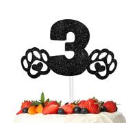 Glitter Black Dog Cat 3rd Pet Cake Topper Cheer to Number 3 Three Years Old Animal Theme Anniversary Party Decoration for Men Women Happy Birthday Decor Supplies