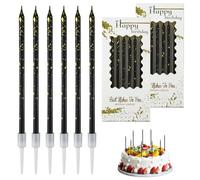 Glitter Black Gold Birthday Candles for Cakes,12 pcs 13CM/5.1 inches Long Tall Party Candles,Cake Decorations with Holders,Birthday Parties, Wedding Decorations(Black Gold)