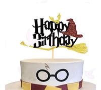 Glitter Black Magical Wizard Theme Happy Birthday Cake Topper for Boys Party Decorations Supplies Birthday Cake Toppers Decorations